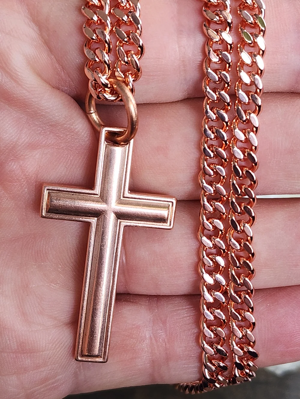 Pure Copper Cross Necklace 5mm Cuban Link Chain – 20